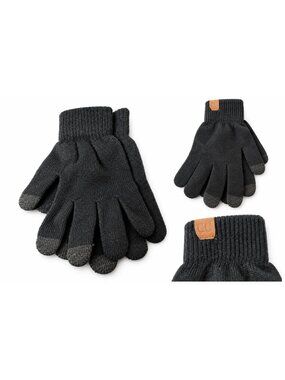 CC Black Knit Touchscreen Gloves with Ribbed Cuffs